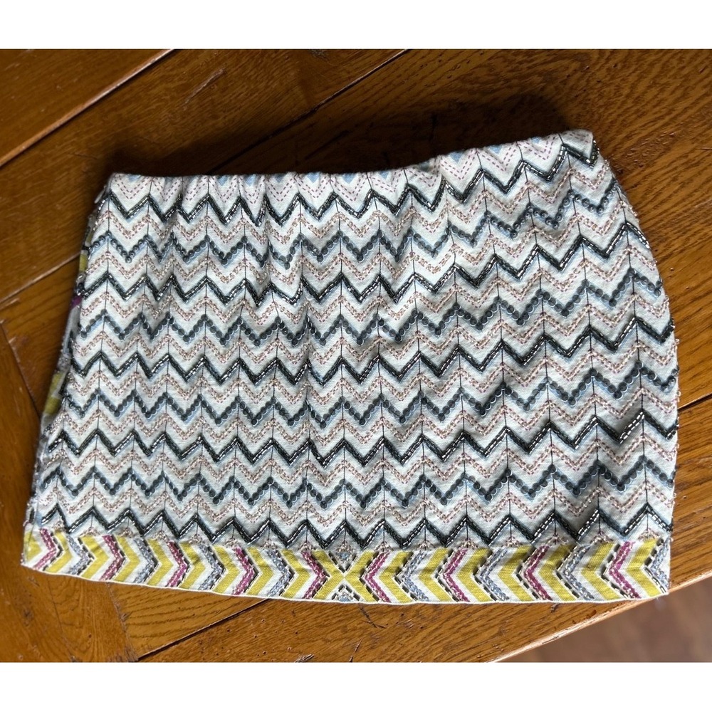 HKR collections Small zig zag mini skirt multicolor sequins side zip EUC
